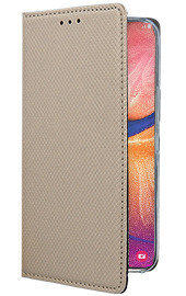 Кожен калъф тефтер и стойка Magnetic FLEXI Book Style за Samsung Galaxy A20e A202F златист 